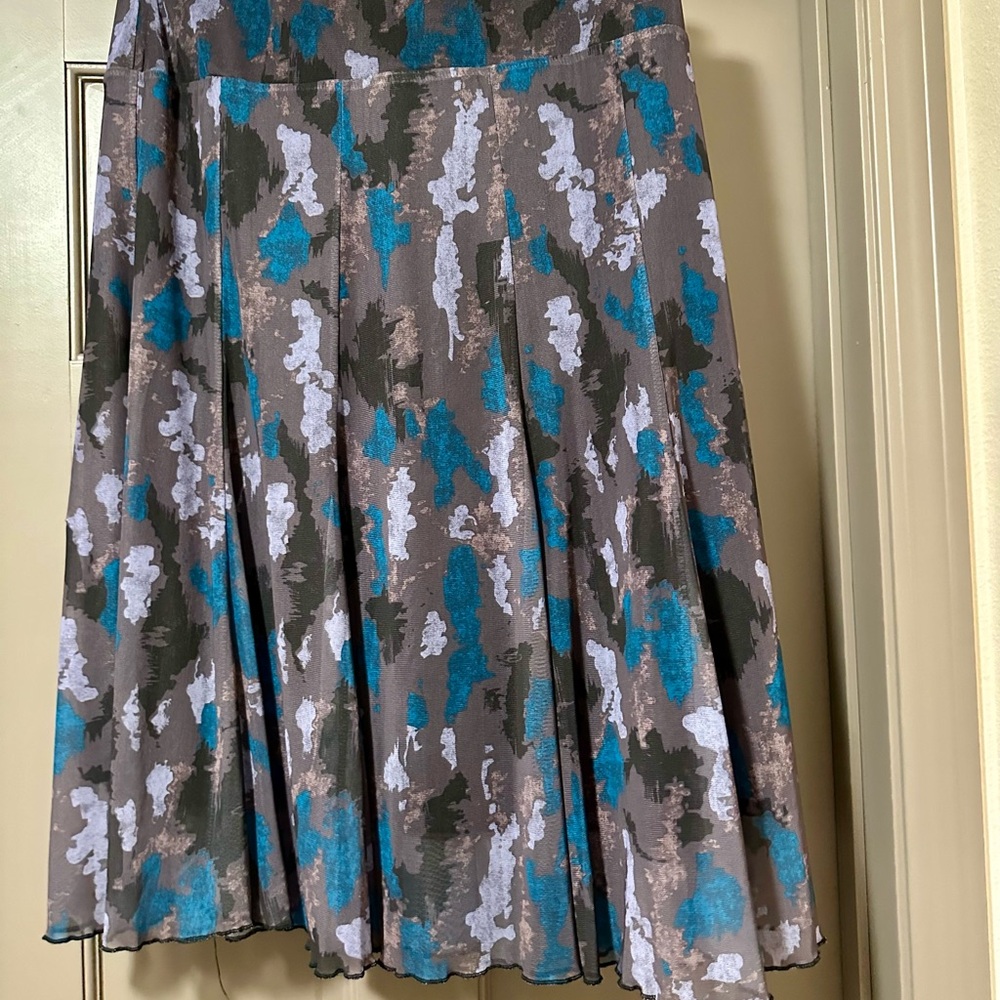 GNW Midi Skirt in Blue, Gray, and Black Camouflage Sheer